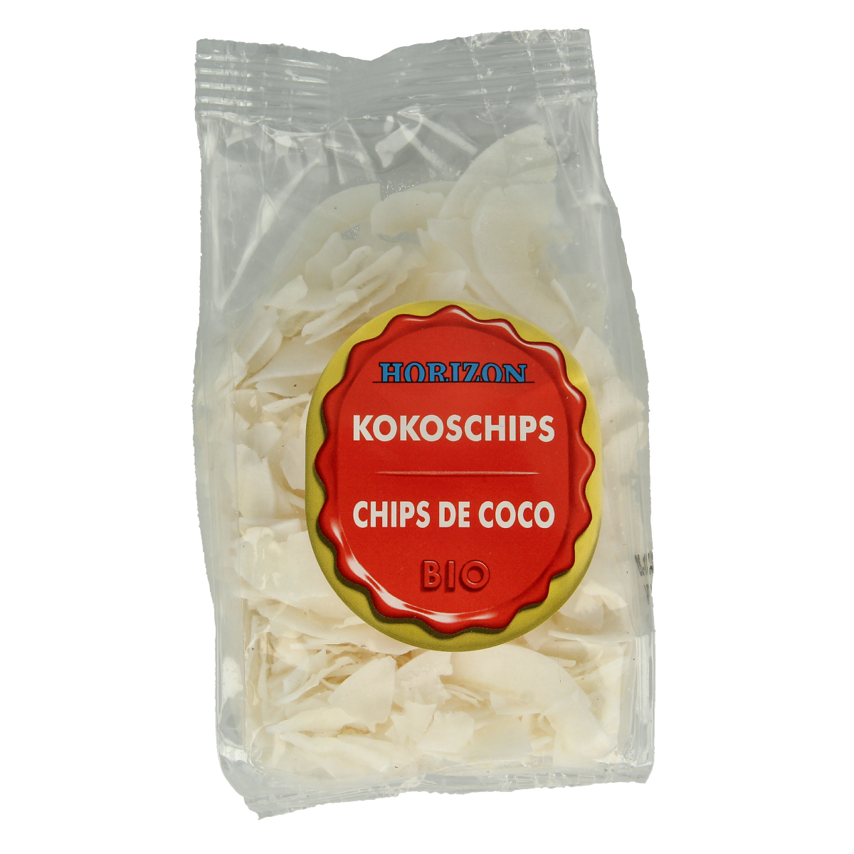 Horizon bio Kokoschips raw superfoods in 75g package, shredded coconut with natural texture and golden-brown color.