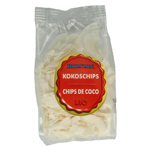 Horizon bio Kokoschips raw superfoods in 75g package, shredded coconut with natural texture and golden-brown color.