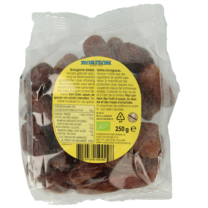 Horizon bio dadels, 250g, raw superfood medjool dates displayed in a natural setting with a clear focus on the product.