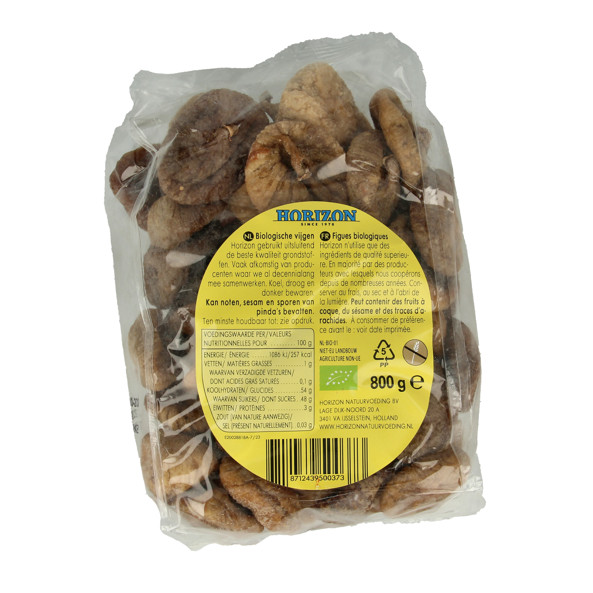 Horizon Vijgen bio, 800g, organic figs in a plastic package, fresh and ripe, from Horizon's fruit selection.
