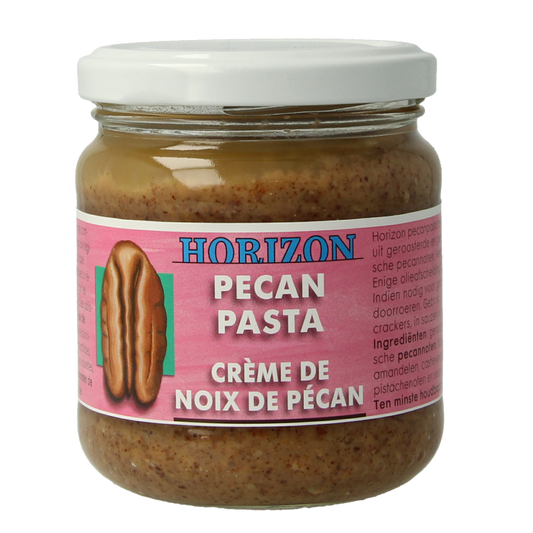 Horizon Pecanpasta bio broodbeleg spread in a jar, showcasing rich pecan flavor and creamy texture for sandwiches and snacks.