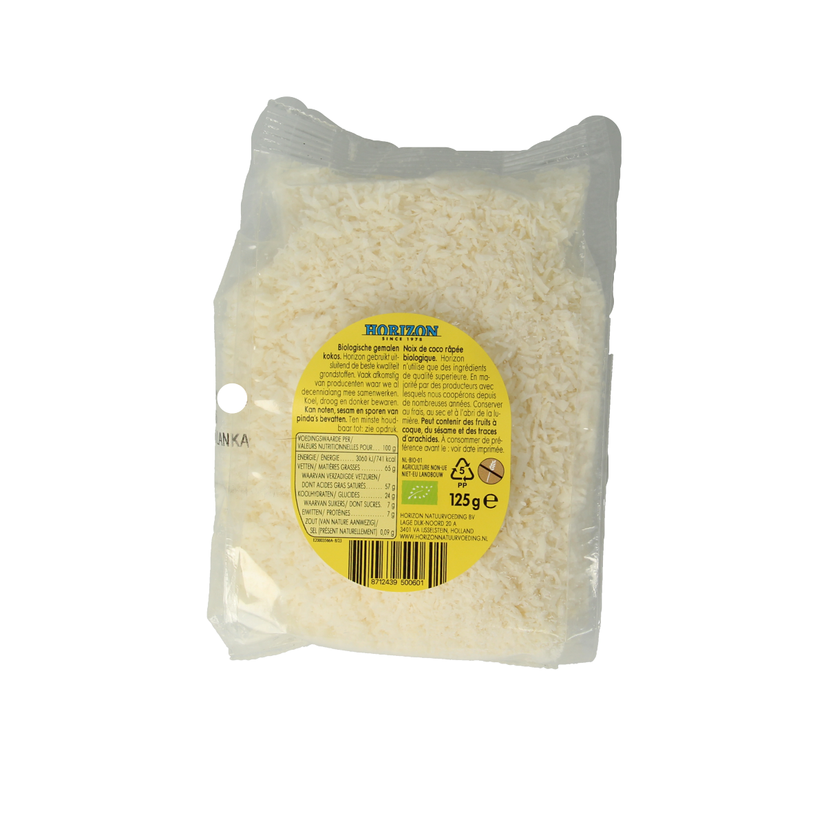 Horizon organic ground coconut in a 125g package, raw superfood with shredded coconut visible in the image.
