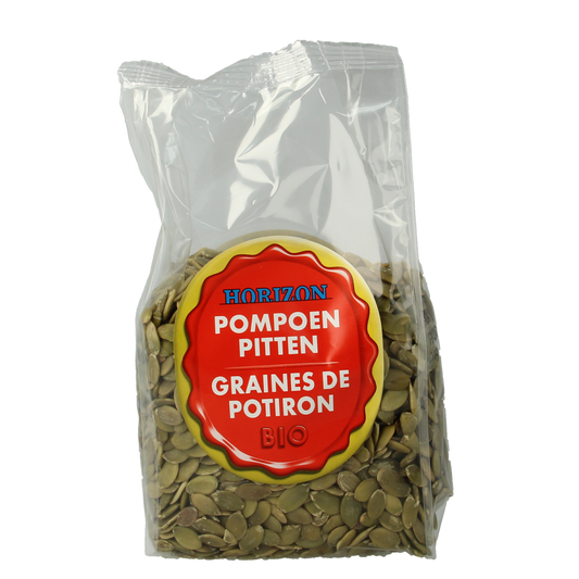 Organic Horizon pumpkin seeds in a 400g package, raw superfood snack with natural, nutrient-rich pumpkin seeds.