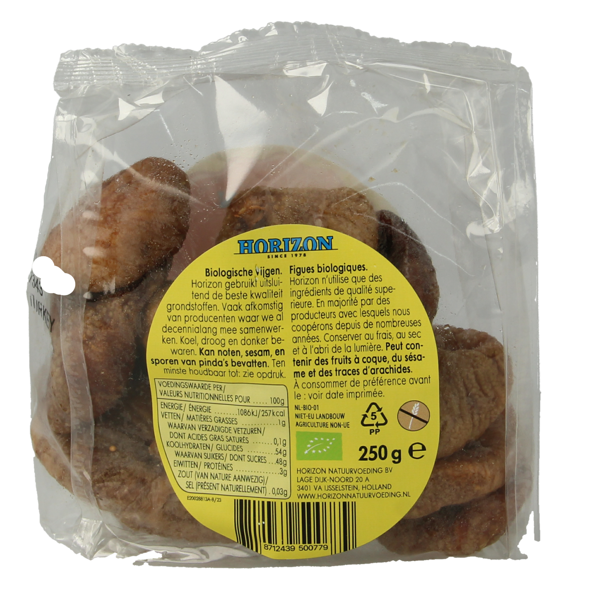 Horizon Vijgen bio, 250g, organic figs on a white background, fresh fruit, natural and healthy produce.