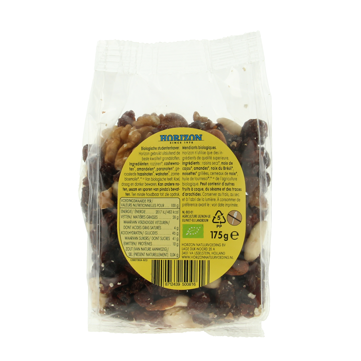 Horizon Horizon Studentenhaver bio raw superfood in 175g package, featuring organic superfood seeds or grains on the label.