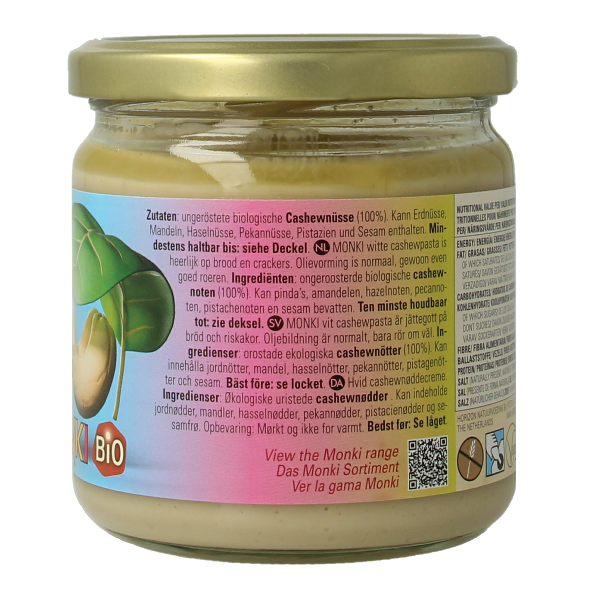 Monki organic white cashew spread on bread, 330g jar, natural almond and cashew nut paste for snacks and sandwiches