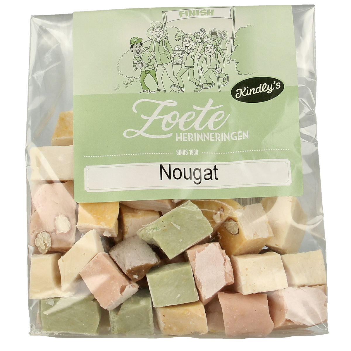 Kindly's Nougat XL snoepgoed in 300g package, showing soft, chewy nougat with a smooth, creamy texture.