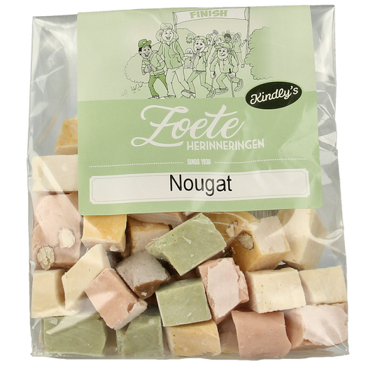 Kindly's Nougat XL snoepgoed in 300g package, showing soft, chewy nougat with a smooth, creamy texture.