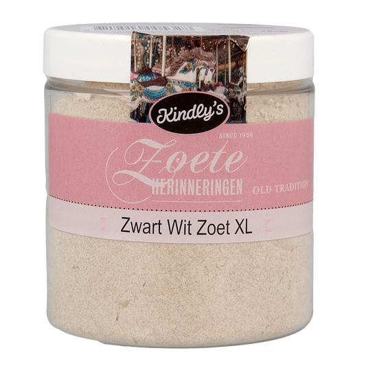 Kindly's Zwart Wit Zoet XL 150g sweet candy in a clear bag, featuring black and white candies from the Kindly's brand.