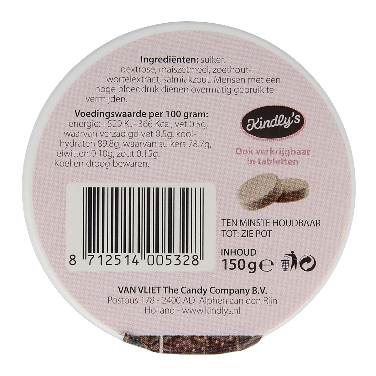 Kindly's Zwart Wit Zoet XL snoepgoed in 150g package, featuring black and white sweet candies.