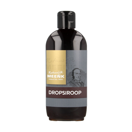 Meenk Dropsiroop candy jar with colorful drops in a glass container, 200ml, brand Meenk, sweet snoepgoed in vibrant colors.