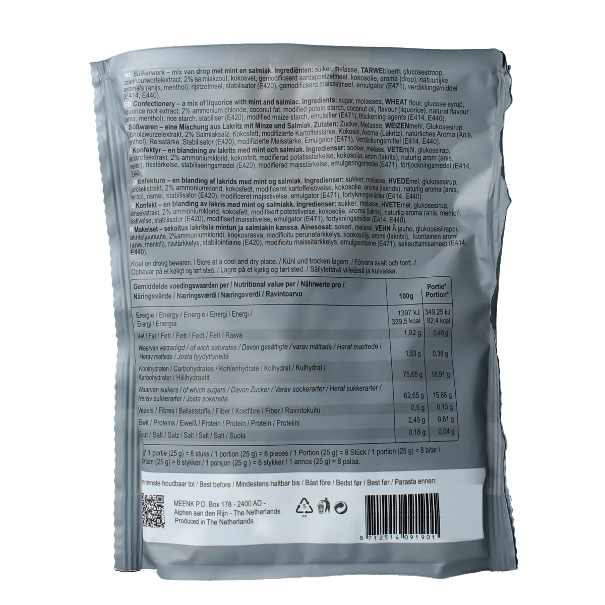 Meenk Holland mix snoepgoed in a 225g jar, colorful assorted candies with bright packaging and the Meenk brand label