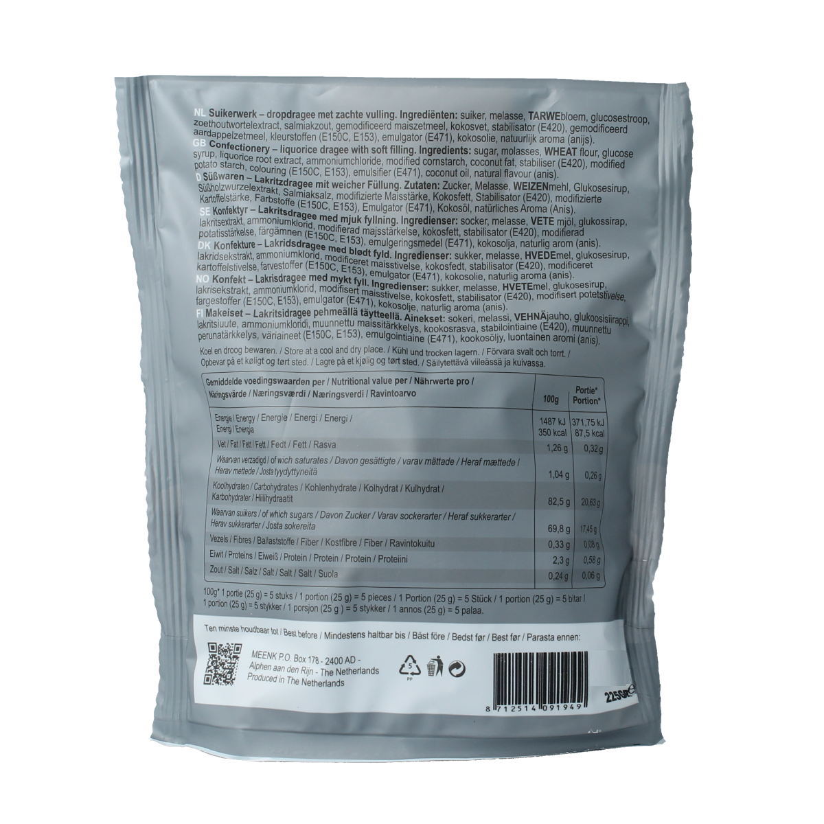 Meenk Truffelmix snoepgoed in 225g stand-up pouch, assorted chocolate truffles with smooth and rich textures.