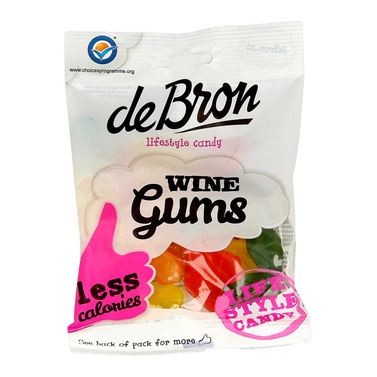 De Bron English sugar-free winegums candy in a 100g package, colorful chewy snoepgoed with fruit flavors.