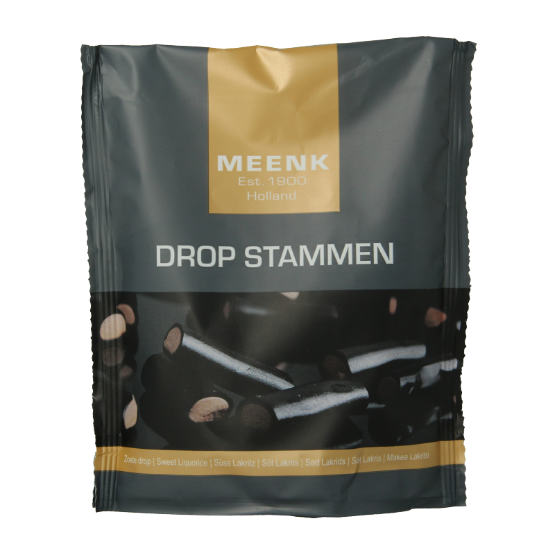 Meenk Dropstammen snoepgoed in een glazen stazak, 225 gram, kleurrijke zachte dropstaven met fruitige smaken.