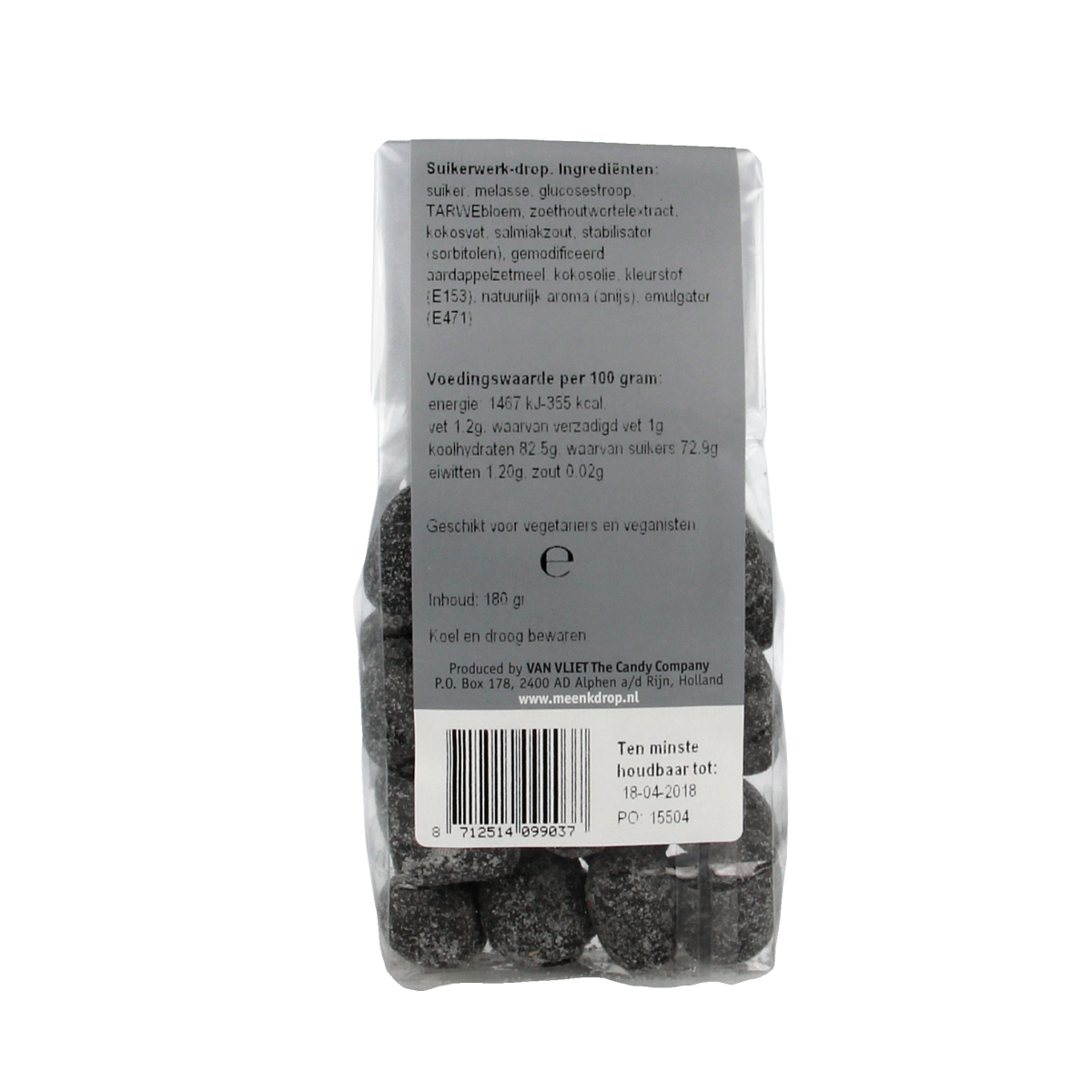 Meenk Salmiak truffles in 180g package, salty licorice-flavored confectionery from Meenk, shown in the image.