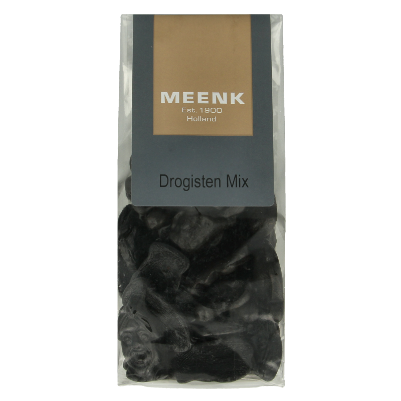Assorted Meenk Drogisten mix snoepgoed in a 180g bag, colorful candies and sweets from the Meenk brand.
