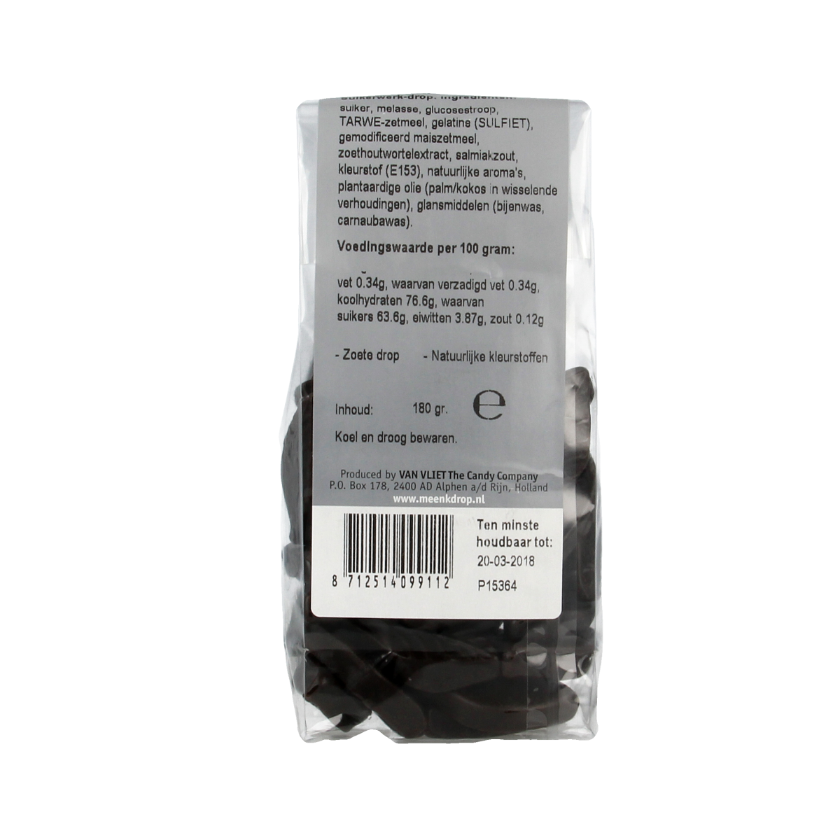 Meenk Kruidendrop snoepgoed in 180g package, colorful herbal licorice drops from Dutch candy brand Meenk.