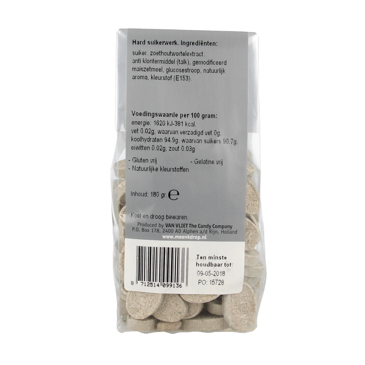 Meenk hoesttabletten snoepgoed in 180g package, soothing cough drops with visible packaging and branding