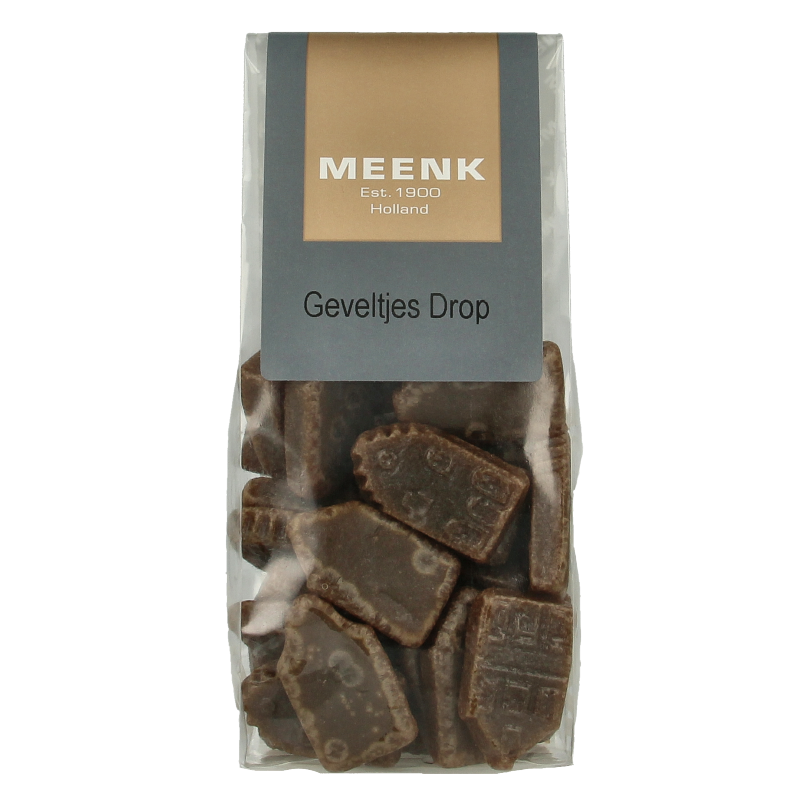 Meenk Geveltjesdrop, 180 grams, colorful Dutch candy drops displayed in a clear container, showcasing bright, fruit-flavored sweets.