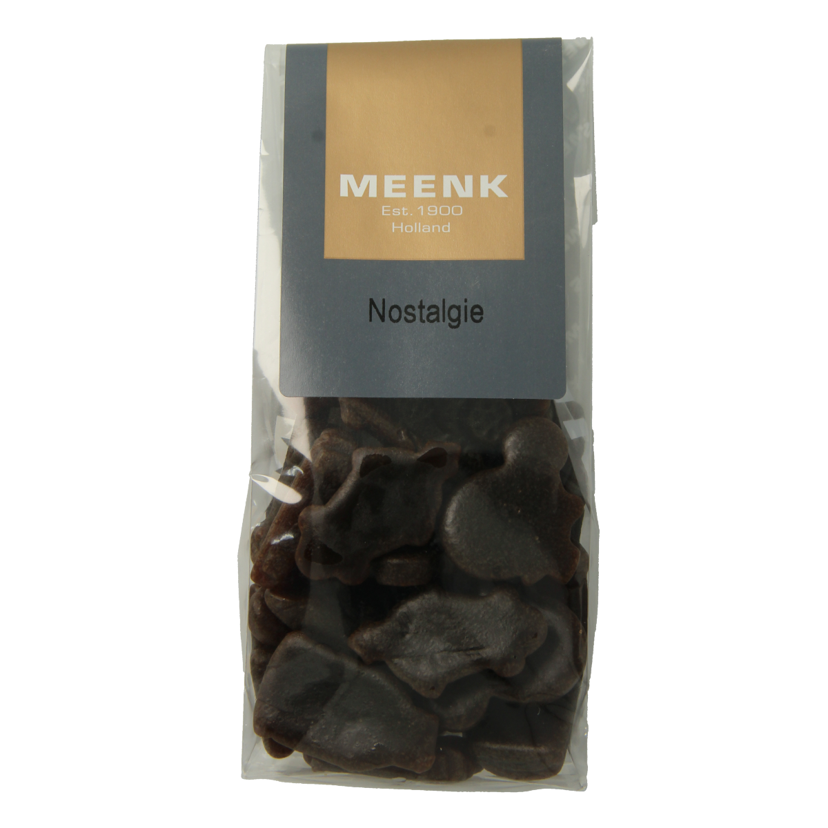Meenk Nostalgie 180g snoepgoed package with colorful assorted candies in a clear bag.