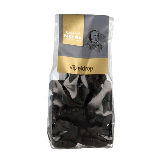 Meenk Vijzeldrop snoepgoed in 180g package, colorful chewy candies with fruit flavors, branded by Meenk.