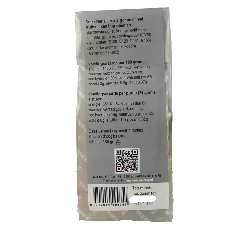 Meenk Fruitig zoet winegums in a 180g package, colorful chewy candy from the Meenk snoepgoed collection