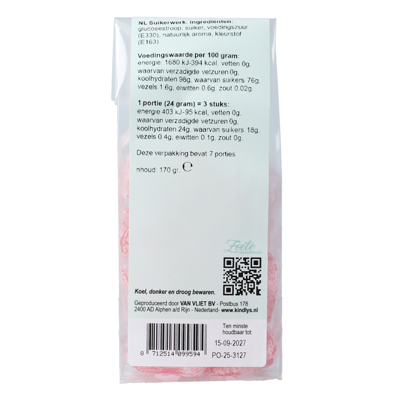 Kindly's Perendrups zoete herinneringen snoepgoed in 170g package, colorful candy with nostalgic flavors, displayed in a clear container