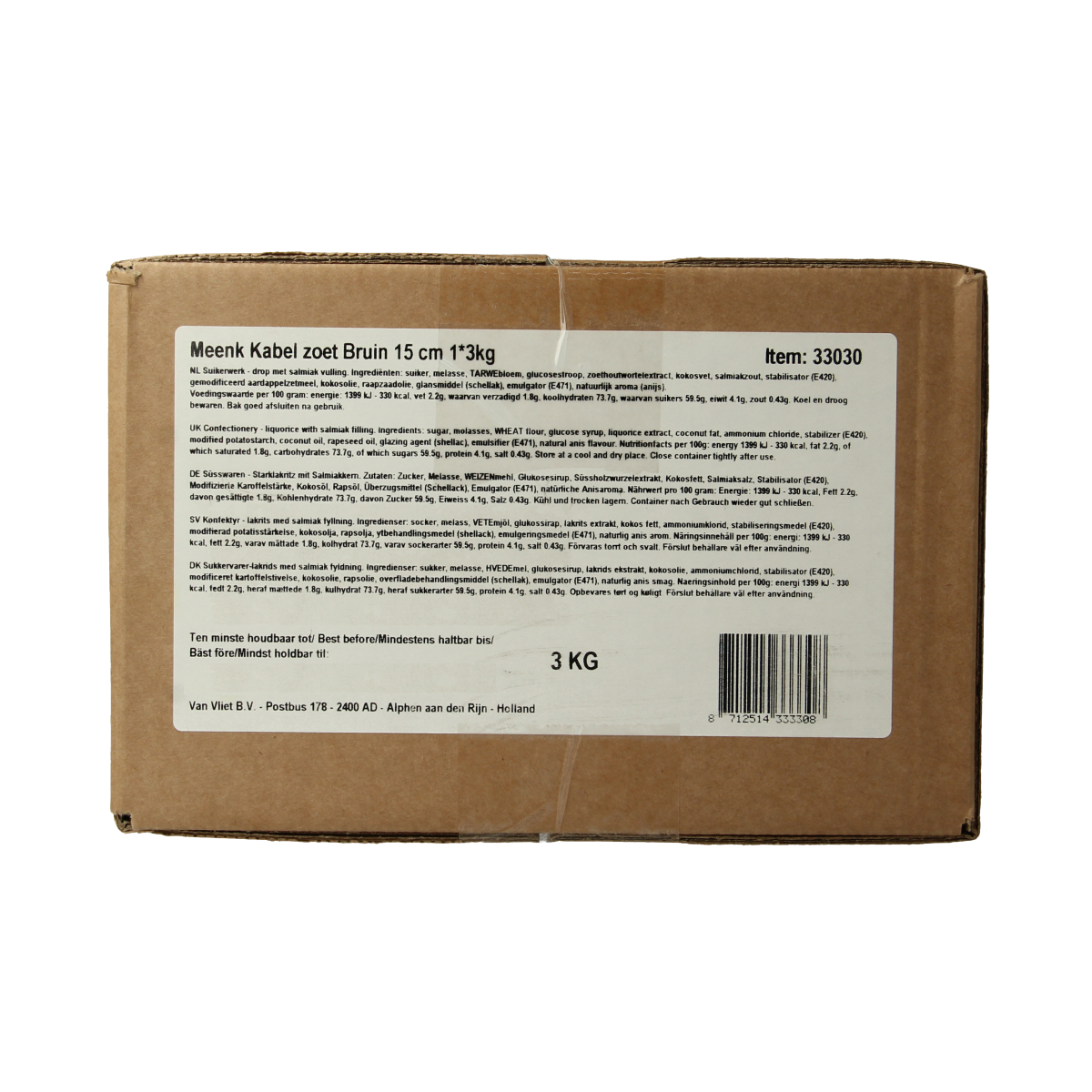Meenk Kabel zoet snoepgoed in 3 kg bag, colorful twisted candy strands from the Meenk brand.