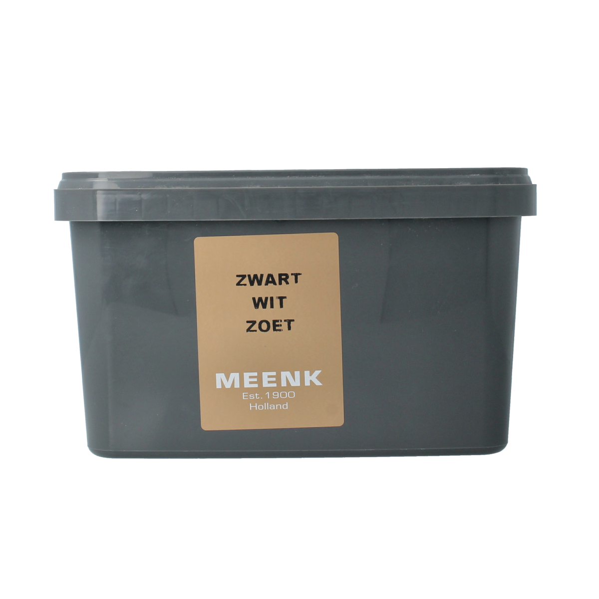 Meenk Zwart Wit zoet snoepgoed in 2kg bag, black and white candies from the Meenk brand.