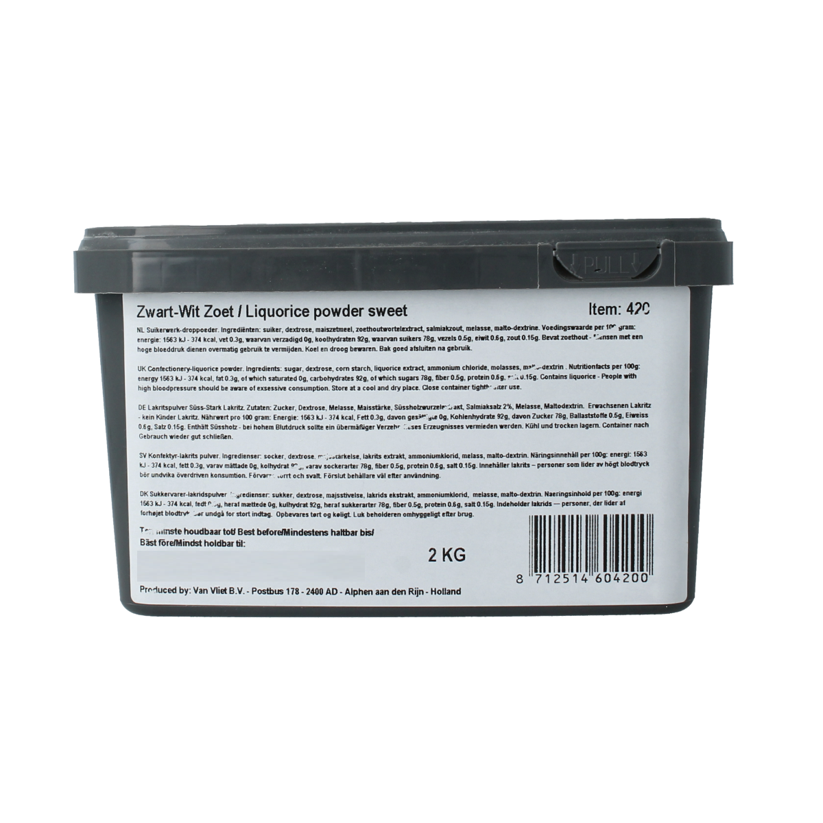 Meenk Zwart Wit zoet snoepgoed in 2 kg bag, black and white candies from the Meenk brand.