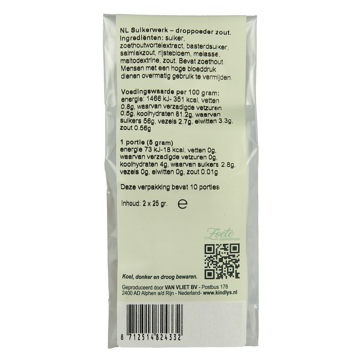 Kindly's zwart-wit zout snoepgoed in 25 gram potjes, set of 2, featuring black and white candy containers.