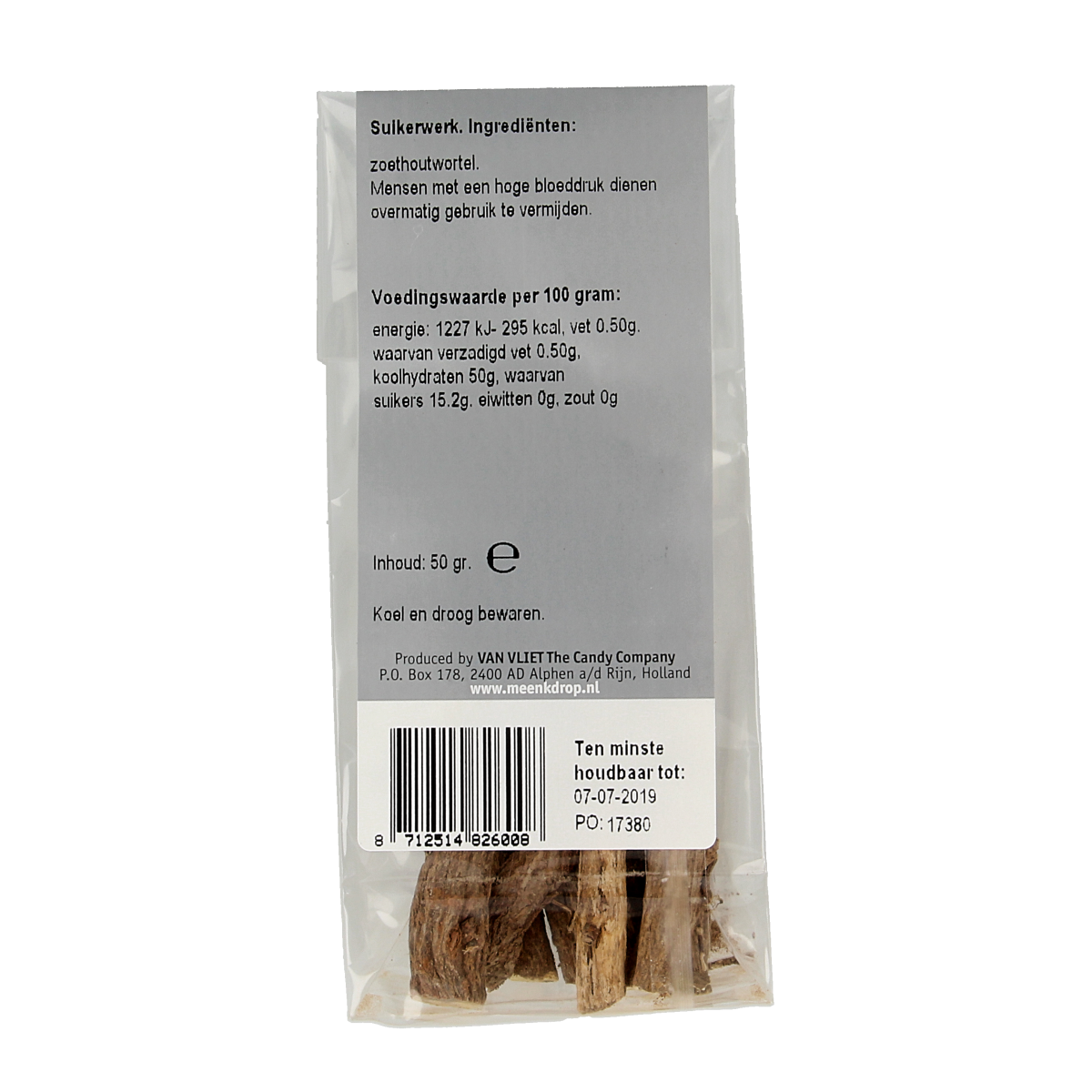 Meenk Zoethoutstokjes in zakje, 50g, Dutch licorice sticks for candy and snacking, made by Meenk.