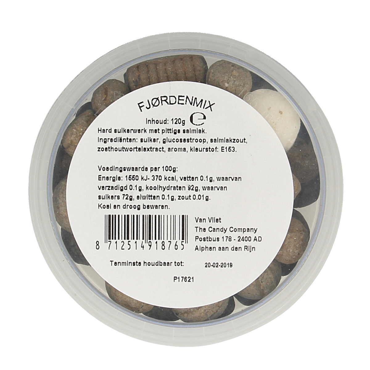 Kindly's Fjordenmix snoepgoed in 120g, colorful assorted candies in a clear bag with branding details.