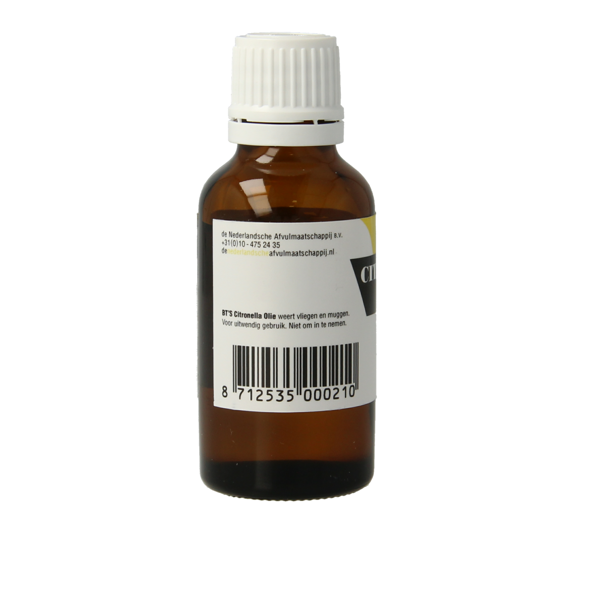 BT'S Citronel etherische olie in 25ml bottle, bright yellow liquid with a citrus scent, natural essential oil for aromatherapy