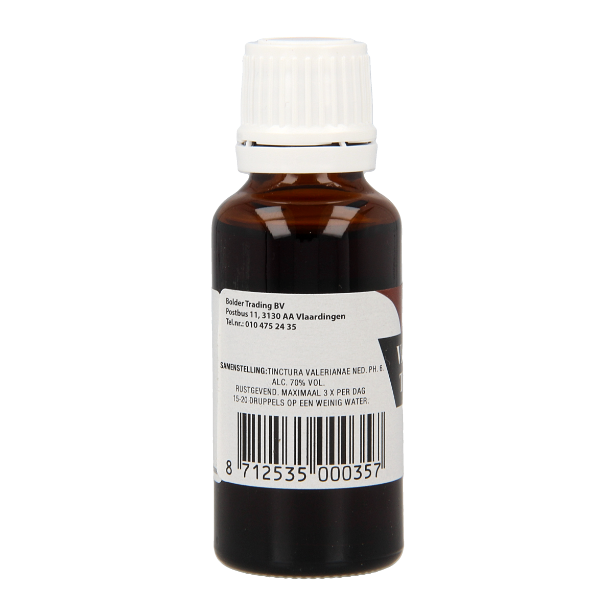 BT'S Valeriaan tinctuur bottle showing herbal remedy for relaxation in a 25ml herbal preparation by BT'S.