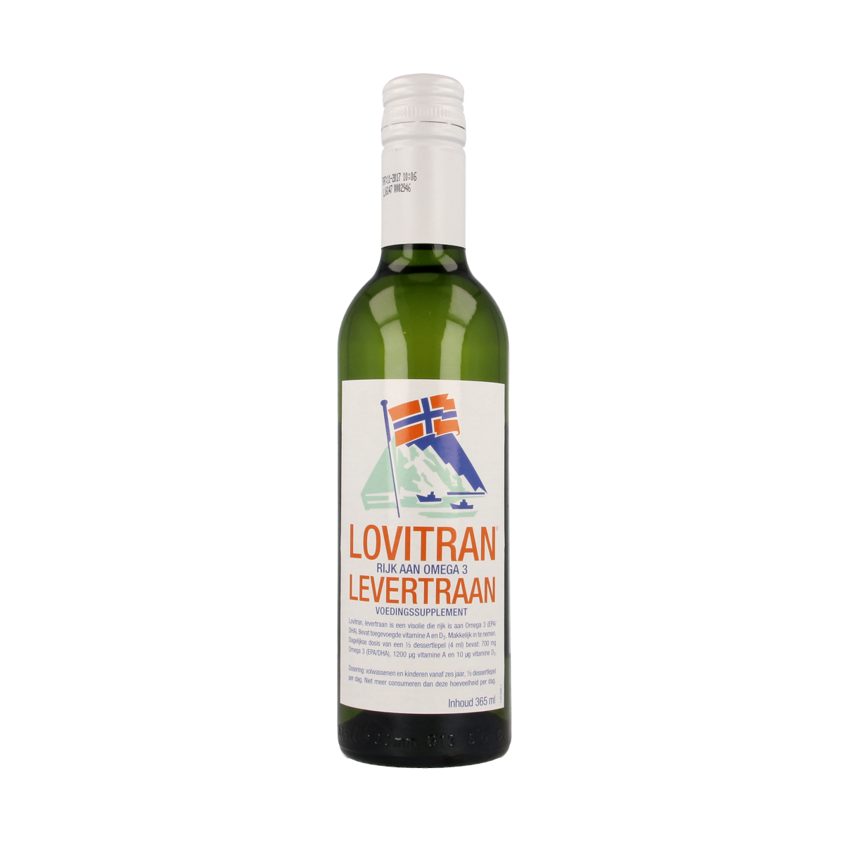 Lovitran Levertraan vetzuren in 365ml bottle, natural fish oil supplement for joint and skin health.