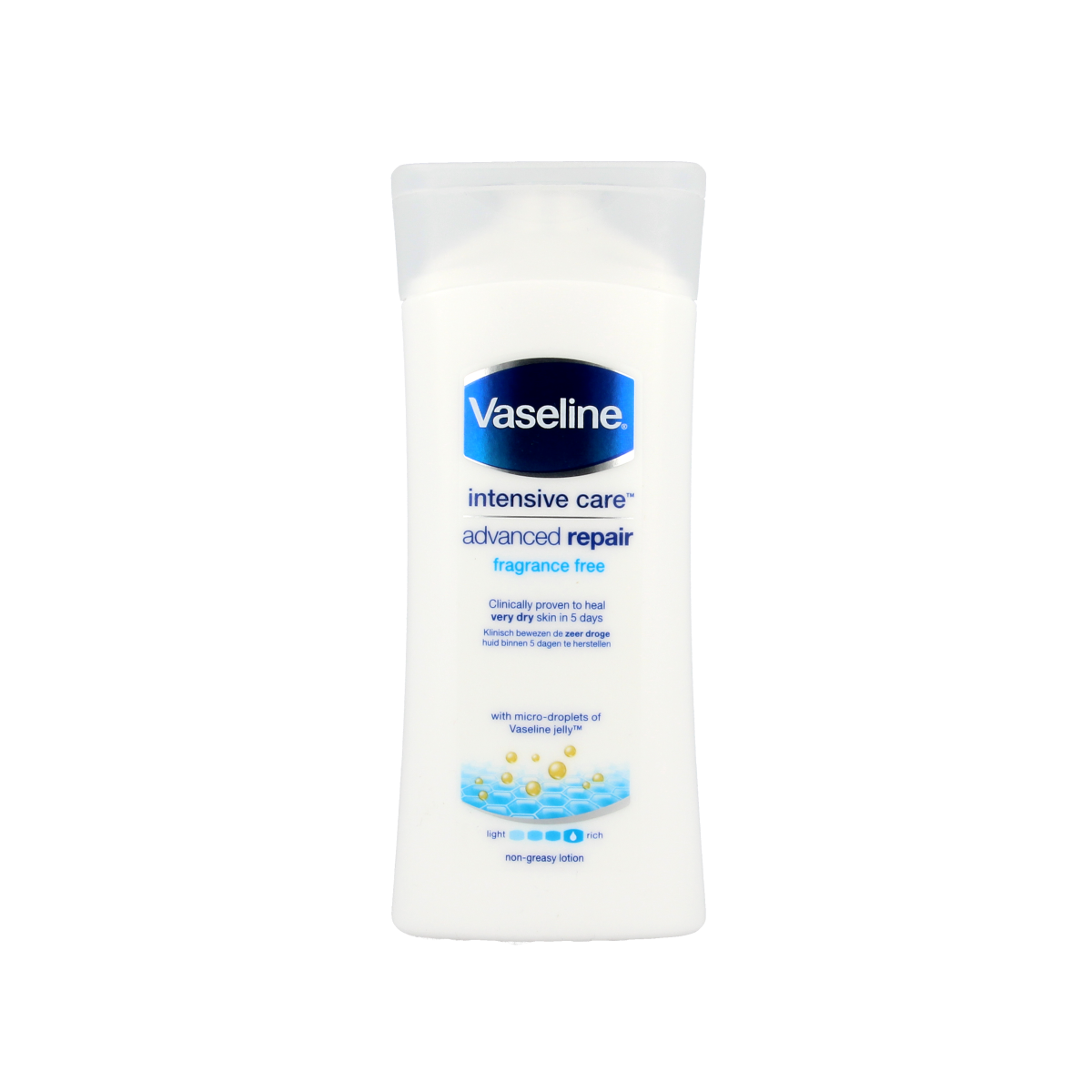 Vaseline Advanced Repair body lotion 200ml bottle, moisturizing and repairing skin for smooth, healthy skin.