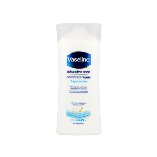 Vaseline Advanced Repair body lotion 200ml bottle, moisturizing and repairing skin for smooth, healthy skin.