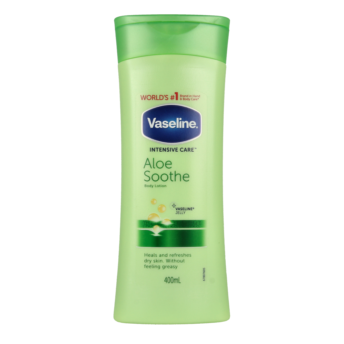 Vaseline Aloe Soothe body lotion in 400ml bottle, moisturizing and soothing skin with aloe vera for body care.