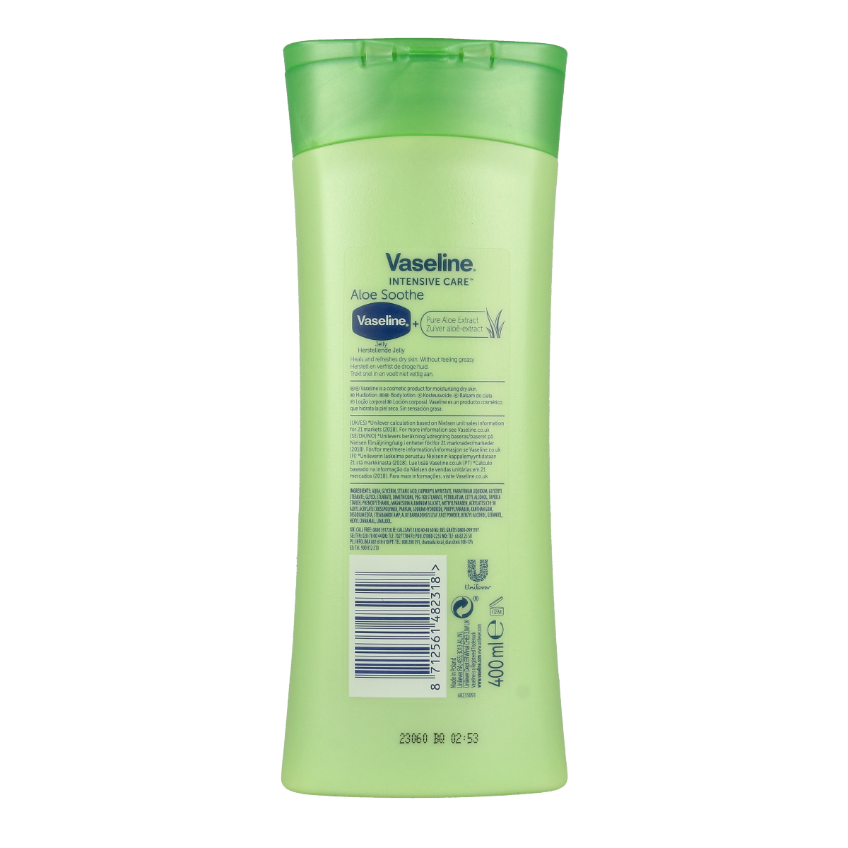 Vaseline Aloe Soothe Body Lotion 400ml bottle, moisturizing body care product with aloe vera for soothing skin.