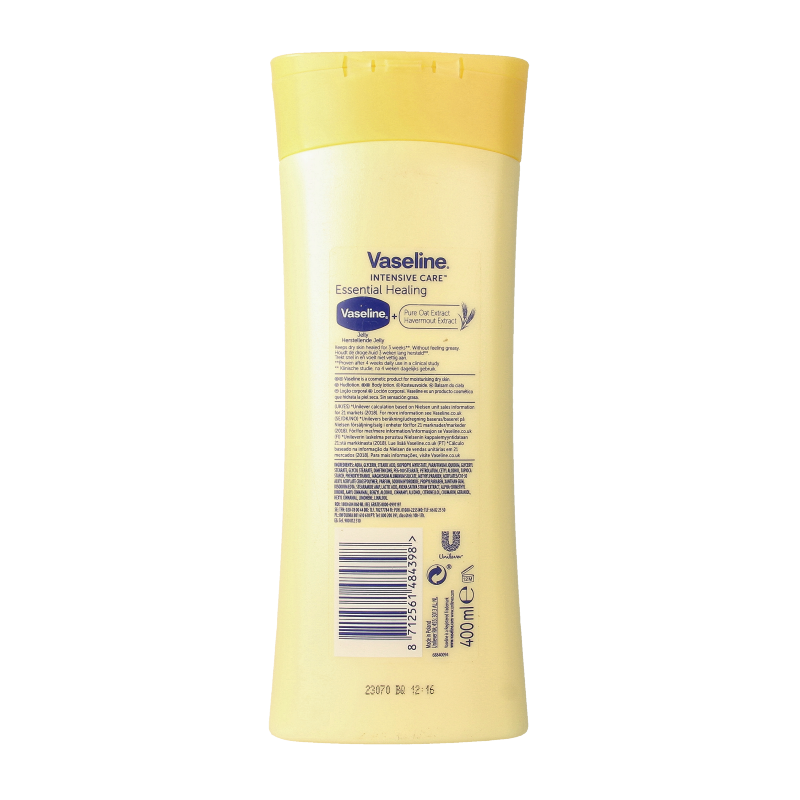 Vaseline Essential Healing Bodylotion 400ml bottle showing the lotion and brand label for nourishing skin care.