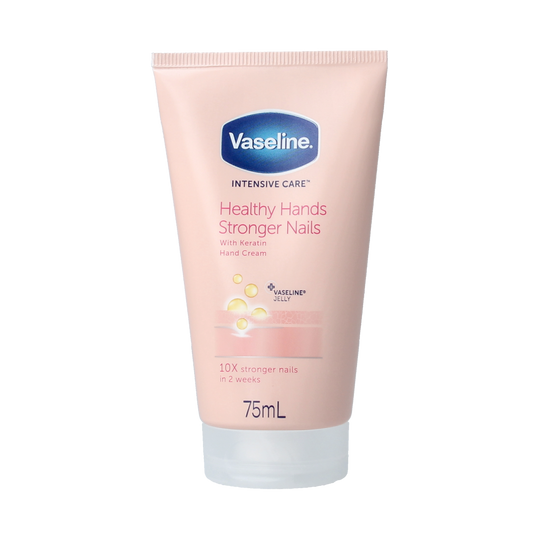 Vaseline Creme hand and nail tube, 75ml, moisturizing hand care product with cream in a white tube featuring blue accents.