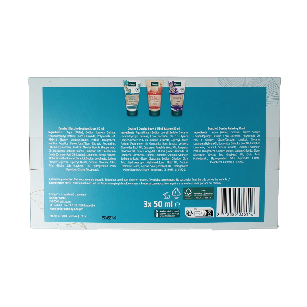 Kneipp shower favorites gift set featuring various shower products in a decorative packaging, ideal for a relaxing bath and shower.