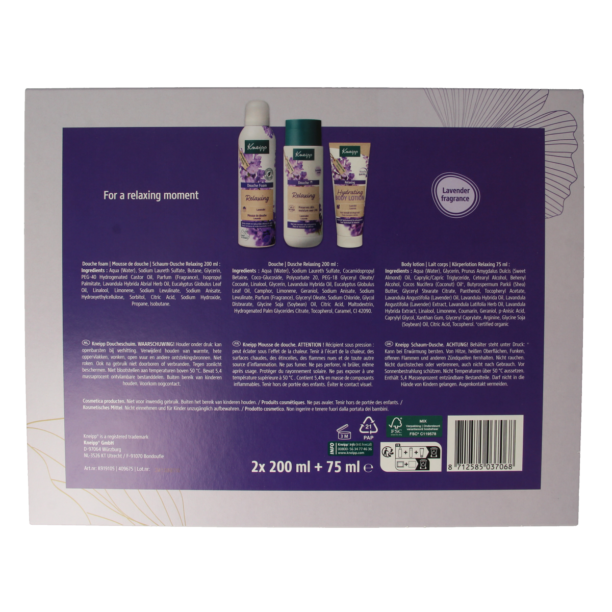 Kneipp luxe relaxing body care gift set, includes bath and skincare products, in elegant packaging for a soothing experience.
