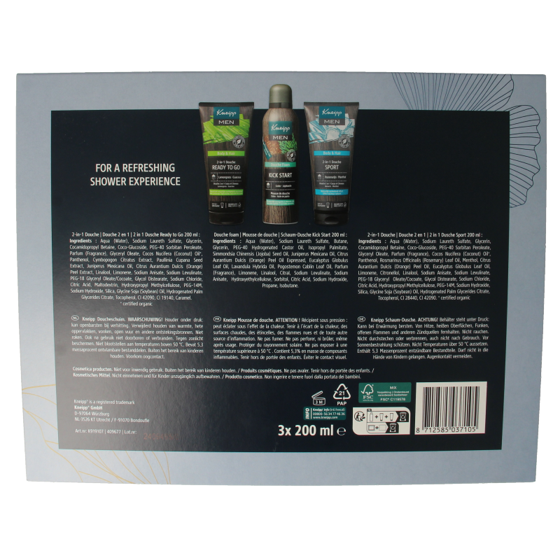 Kneipp Luxe Men gift set with body care products, including lotions and shower gels, in sleek packaging for men's grooming.