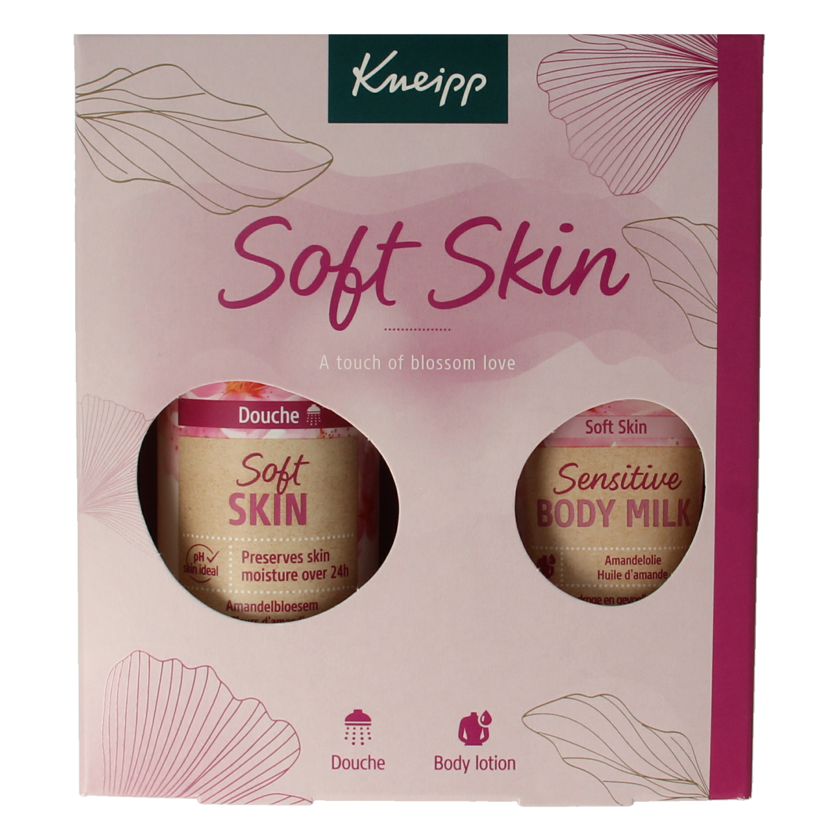 Kneipp gift set with soft skin products, including body lotions and creams, in a neatly arranged skincare package.