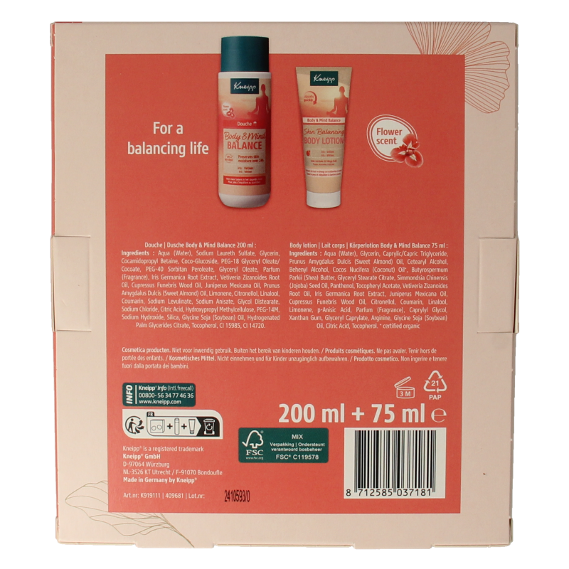 Kneipp Geschenkset for body and mind balance with various body care products in a gift box.