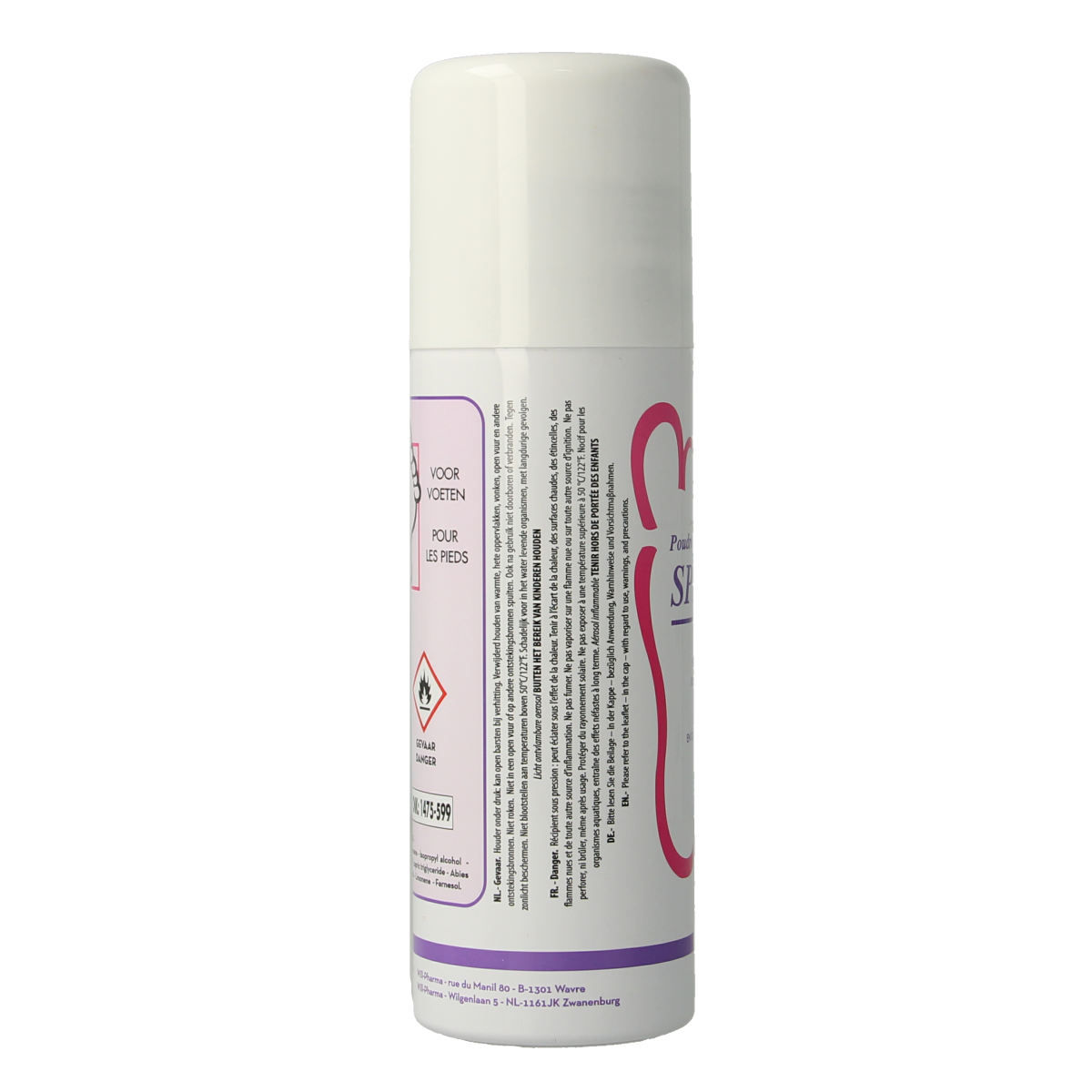 Spreemyk Poederspray voeten in een 125 ml spray fles, voetverzorgingsproduct voor frisheid en verzorging van de voeten.
