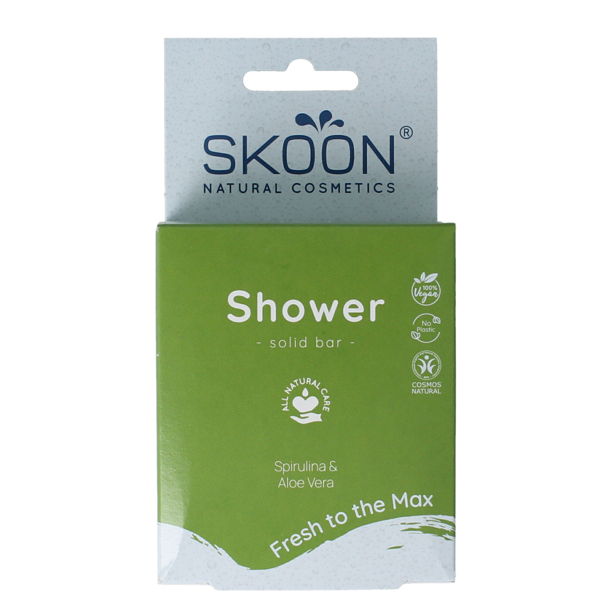 Skoon Solid shower fresh to the max soap bar, 90g, natural bad en douche product with fresh scent and eco-friendly packaging